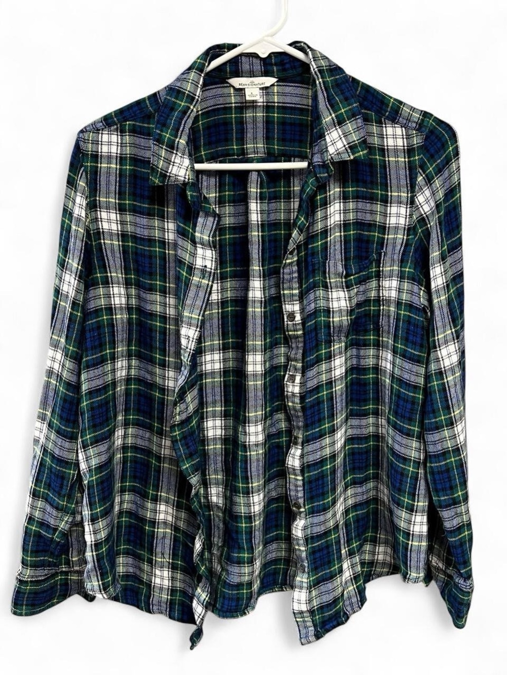 L.L. Bean Plaid Flannel Long Sleeve Shirt Rayon Size Large